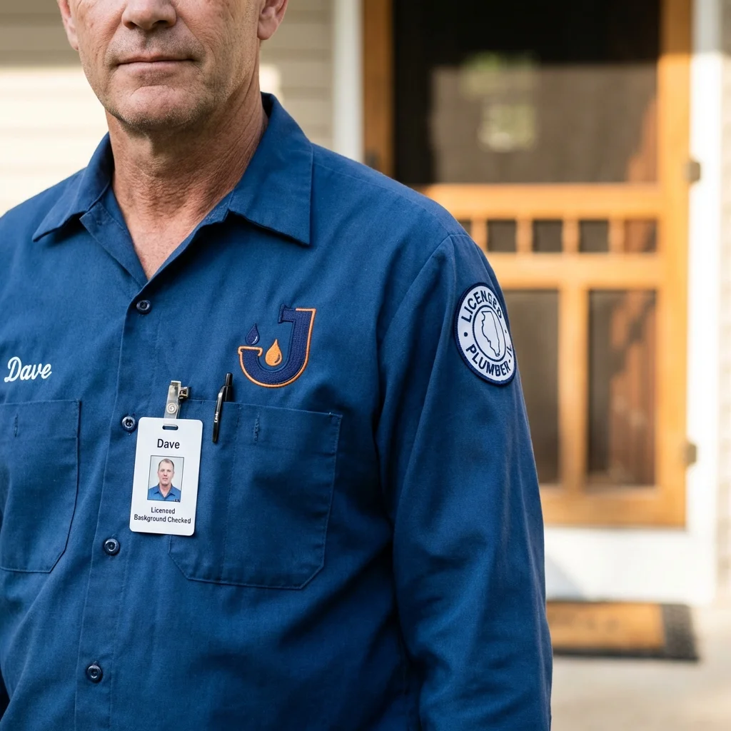 Licensed plumber showing ID badge in Levant, ME