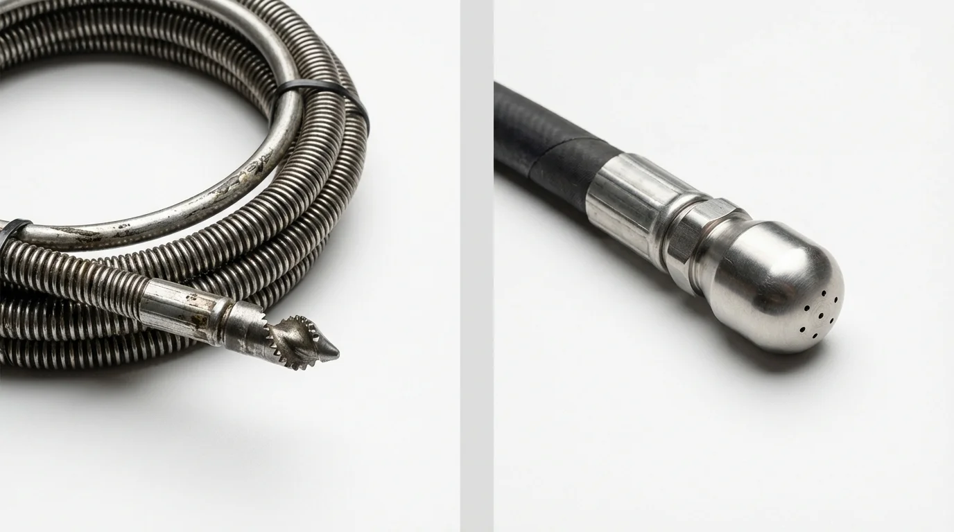Drain snake cable and hydro jetting nozzle used for drain cleaning in Levant, ME