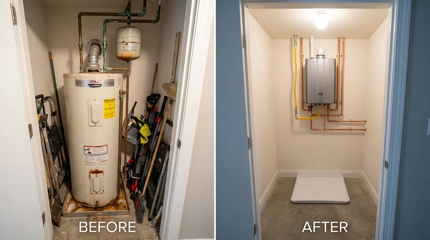 Tank water heater versus wall-mounted tankless unit comparison for Levant, ME homeowners